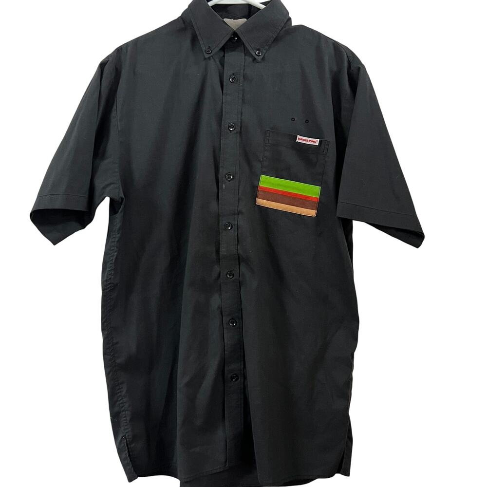 Vintage Burger King Employee Work Shirt Black Button Up Pocket SZ‎ Tag Missing